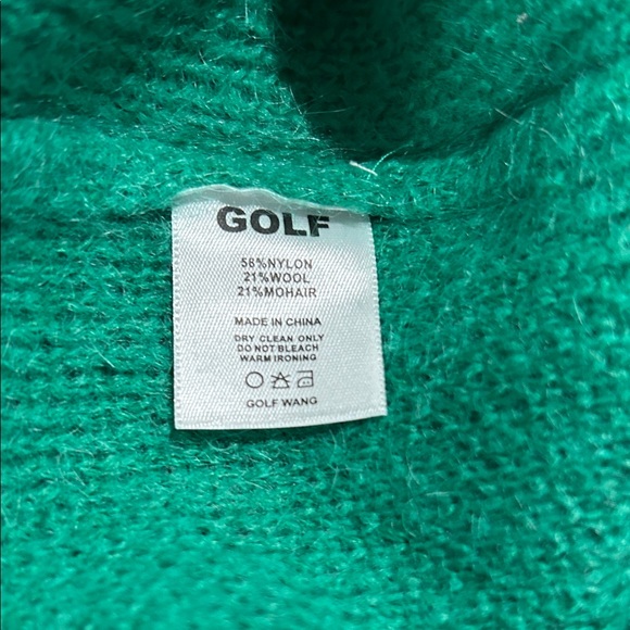Golf Wang Green Mohair Blend Button Front Cardigan with Pockets and Chest Logo - Picture 6 of 6
